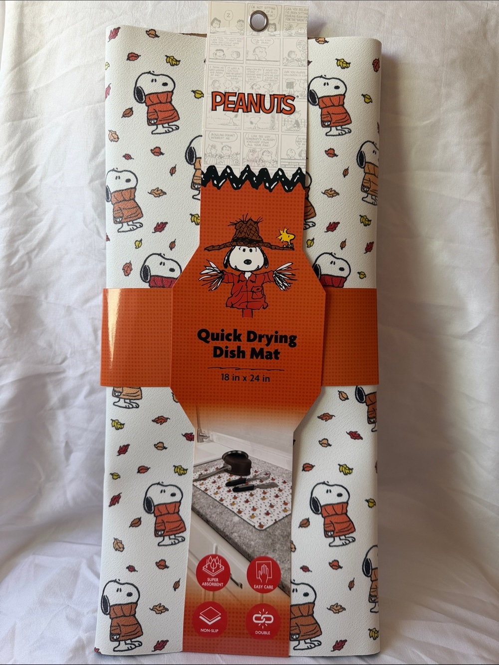 Peanuts White and Orange Snoopy Quick Drying Dish Mat